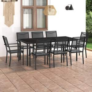 Set da pranzo Patio in acciaio da 9 pezzi per uso giardino - Product Image 1