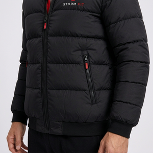Men's Winter Puffer <b>Jacket</b> Stand Collar Zipper Closure Windproof Casual Solid Color 100% Polyester Material - Product Image 5