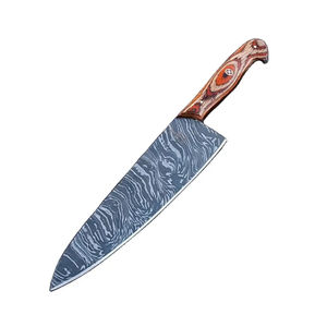 Couteau de chef moderne personnalisé fait main Burraq, lame en acier Damas de 8 pouces, épaisseur 3,0 mm, manche en bois, étui en cuir - Product Image 1