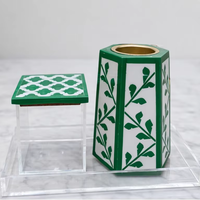 Plateaux décoratifs modernes faits à la main en MDF vert et blanc avec incrustations en os, polis, ensemble de luxe fait main pour la décoration de mariage et de la maison