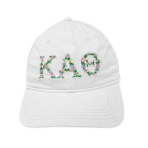 Gorra de Béisbol KAT Blanca con Bordado Floral, Ajustable, para Mujer, con Letras Griegas, Diseño Floral Multicolor - Product Image 1