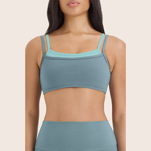 Soutien-gorge de sport MILIENZ pour femme, noir et blanc contrastant, col carré, maintien léger, sans coutures, respirant, en nylon/coton torsadé, pour le yoga - Product Image 2