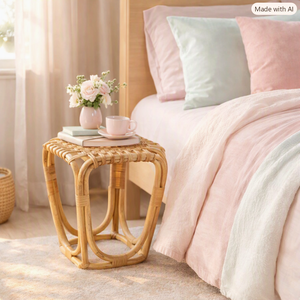 Table basse, tabouret, ottoman, table d'appoint en rotin tressé à la main, meubles de chambre et de salon, console en os incrusté pour patio, style rustique moderne - Product Image 5