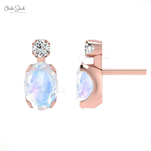 Produits les plus vendus : Boucles d'oreilles clous ovales 7x5mm en pierre de lune, en or fin 14 carats, avec fermoir poussoir, approvisionnement direct en gros d'usine - Product Image 1