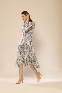 Reliable Quality Cotton Blend White Floral Printed Fit & Flared Dress with <b>Three</b>-Quater Sleeves for Women Holiday Daily Wears - Product Image 3