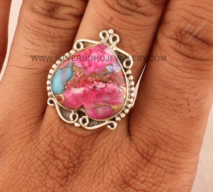 Wholesale Pink Oyster <b>Ring</b> 925 Sterling <b>Silver</b> Vintage <b>Statement</b> <b>Rings</b> Pink Spiny Oyster Shell Jewelry for Women - Product Image 5