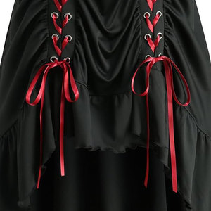 Costume de cosplay punk gothique, jupe trapèze superposée unie avec ceinture en PU amovible - Product Image 6
