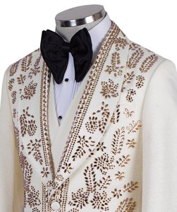 Men’s White & Gold Rhinestone Embroidered Tuxedo Suit – Luxury Designer Wedding <b>Blazer</b> for Groom, Prom & Evening Party Wear - Product Image 3