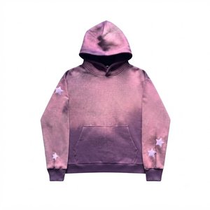 Ensemble de survêtement à capuche tie-dye violet pour homme, manches longues, imprimé étoiles dégradé, joggers décontractés avec poches latérales, tenue d'automne - Product Image 4