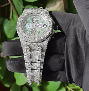 The 'Emerald Ice' Style <b>Mechanical</b> Moissanite Chronograph a Modern Street Luxury <b>Watch</b> with VVS Diamonds & Green Accents - Product Image 2