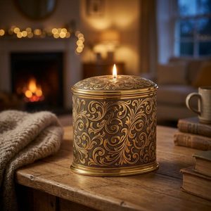 Portavelas de Latón Dorado Pulido Hecho a Mano de 15 cm con Diseño Damasco Invertido y Grabado Ovalado Nazar para Decoración del Hogar, Hoteles, Mesas y Regalos - Product Image 2