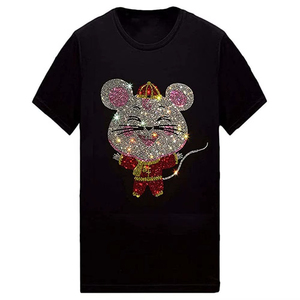 Camisetas transpirables al por mayor de longitud regular para mujer, color negro, de secado rápido, con logotipo de diamantes de imitación, para verano, para damas adultas. - Product Image 1