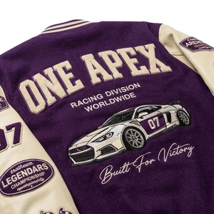 Purple <b>Racing</b> letterman <b>Jacket</b> Custom Leather Sleeve Embroidered Bomber Streetwear Motorsport Letterman <b>Jacket</b> - Product Image 5