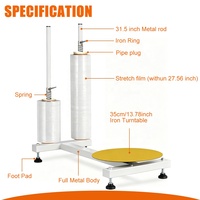 Distributeur de film étirable portable pour table basse, avec plateau porte-outils, pour emballage manuel de palettes et de cartons