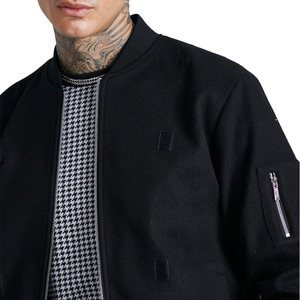 Customized <b>Men</b>’s Classic Black Full-Zip Bomber <b>Jacket</b> Lightweight Casual Flight <b>Jacket</b> with Ribbed Trim <b>Utility</b> Sleeve Pockets - Product Image 5