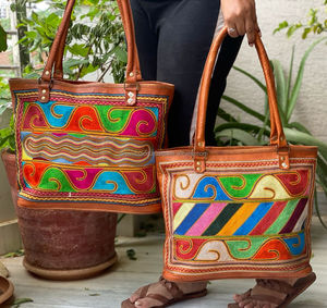 กระเป๋าโท้ทหนังแพะปักลายสำหรับผู้หญิงกระเป๋าสะพายไหล่สไตล์โบโฮออกแบบได้ตามที่ต้องการ - Product Image 5