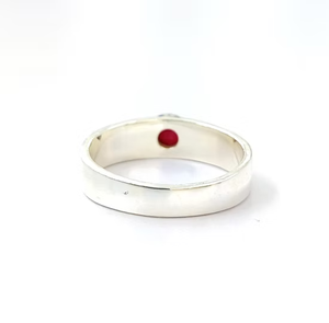 Bague large moderne éblouissante en argent sterling 925 oxydé, bijou tendance et délicat avec pierres précieuses rubis et agate pour femme - Product Image 4
