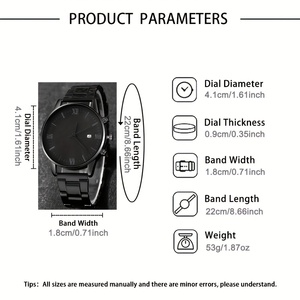 192045 Fashionable 4pcs Men's Quartz <b>Watch</b> Set With Calendar Function <b>Black</b> <b>Watch</b> - Product Image 4