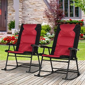 2-Piece Bistro Style Outdoor Patio Furniture Set Red Folding <b>Padded</b> Rocking <b>Chairs</b> for Camping Balcony or Porch - Product Image 2