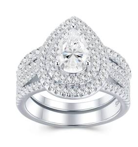 Anillo de Compromiso con Doble Halo de Plata de Ley S925, Certificado IGI, Corte Pera, con Incrustaciones de Diamantes Cultivados en Laboratorio, para Mujer, Oro de 14k - Product Image 2
