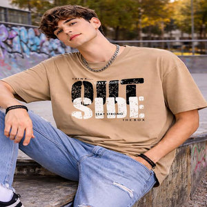Camiseta de Manga Corta para Hombre, Cuello Redondo, Color Beige, Corte Regular, Algodón Jersey, Estilo Casual, Tejido de Punto Transpirable, Esa 180g, Secado Rápido - Product Image 3