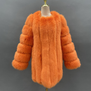 Manteau long en fausse fourrure tricotée unie et écologique pour l'hiver, ODM personnalisé, manches longues, mode féminine, doublure en soie - Product Image 5
