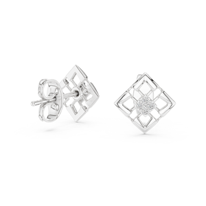 Boucles d'oreilles clous de luxe en argent, diamants de laboratoire géométriques ronds taille brillant, certifiés IGI, bijoux fins minimalistes pour femme - Product Image 2