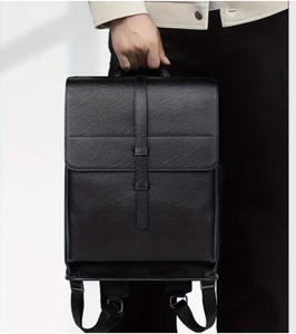 Leather <b>Backpack</b> <b>Black</b> Minimalist Design <b>Men</b> s Business Travel Bag with Top Handle and Front Flap Closure stylish leather - Product Image 3