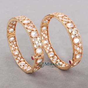 Trendy Trisha Polki Bangles-Copper Alloy & Brass Bracelets with Pearl & Diamond Accents for Wedding & Party - Product Image 4