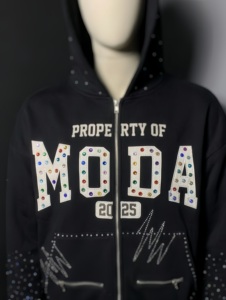 Best Material Custom Black Rhinestone Zip Up Hoodie Studded Letter Graphic Print Embellished Streetwear Full <b>Zipper</b> <b>Sweatshirt</b> - Product Image 5