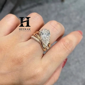 High-End 5ct Pear Cut <b>Statement</b> <b>Ring</b> for Women 18K Gold Plated Multi-Layer Cross Band Wedding <b>Ring</b> Luxury Architectural Diamond - Product Image 1
