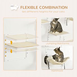 Moderne Mensole per Gatti da Interno in Crema Bianco, Set da 6 Pezzi, con Piattaforme Regolabili in Altezza e Amaca - Product Image 4
