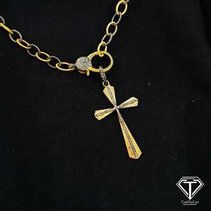 Colgante de cruz de oro macizo de 14k con diamantes pavé y cadena de oro blanco con claridad VS1 - Product Image 5