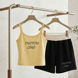 Ladies Summer Lounge <b>Set</b> Sleeveless Blouse and Elastic Waist Short Pants Women's Soft <b>Knit</b> Tank Top - Product Image 1