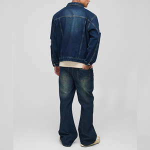 Quality Casual Embroidered Windproof Oversized Drop Shoulder Denim <b>Jeans</b> <b>Jacket</b> for Men Distressed <b>Black</b> 100% Cotton Winter - Product Image 3