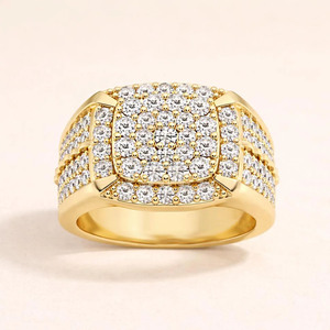 Iced Out <b>Mens</b> Moissanite Diamond <b>Ring</b> 925 Sterling <b>Silver</b> Engagement & Wedding <b>Ring</b> Luxury Hip Hop Style Rhodium Plated Gift Him - Product Image 1