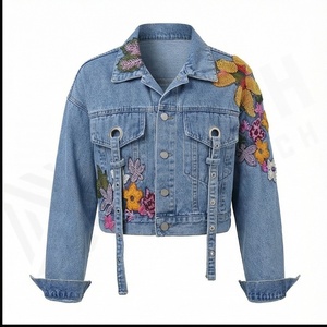 แจ็กเก็ตยีนส์ปักลายดอกไม้สำหรับผู้หญิงแจ็กเก็ตยีนส์ปักลายดอกไม้สำหรับฤดูหนาวออกแบบได้ตามต้องการ - Product Image 2