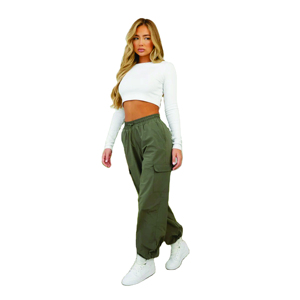 Premium <b>Stretch</b> Cotton Polyester Fleece High Quality Winter Utility Knitted <b>Cargo</b> Trousers Olive Women's Elastic Waist - Product Image 5