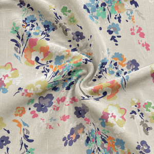 Tissu en coton et lin imprimé bio et écologique 120 GSM, respirant, doux au toucher et à texture visible avec trame flammée - Product Image 1