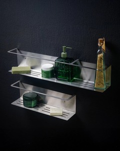 Estante de Baño de Acero Inoxidable, Montado en la Pared, de 2 Niveles, Rectangular, Metal Pulido, Diseño Minimalista, Impermeable - Product Image 1