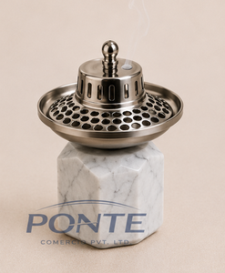 Modern White Marble Bakhoor Burner With Brushed Stainless Steel Lid Premium <b>Decorative</b> Incense Holder For Home And Office Usage - Product Image 1