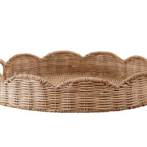 Ensemble de plateaux de service ronds en rotin tressé à la main avec poignées latérales, paniers de rangement en osier naturel pour la cuisine, la salle à manger et l'hôtellerie - Product Image 4