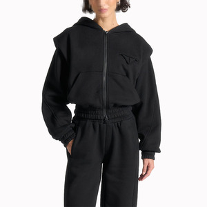 ชุดฮู้ดดี้ครอปผ้าฟลีซหนานุ่มและกางเกงจ็อกเกอร์สำหรับผู้หญิง สตรีทแวร์ ผลิตแบบ OEM ชุดวอร์มขายส่ง ผู้จัดจำหน่าย ODM - Product Image 2