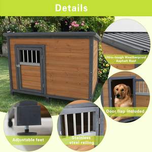 Casa de perro grande de madera maciza de 45 "con techo de plástico PVC impermeable y puertas de madera transpirables, casas y muebles para mascotas - Product Image 5