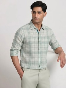 Chemise de travail ODM tissée à carreaux pour homme, décontractée, respirante, à manches longues, col rabattu, en sergé, idéale pour l'été - Product Image 2