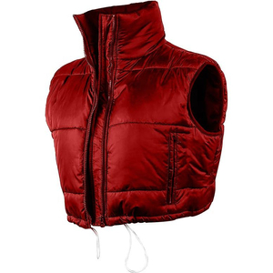 Women's Black Vest Stand Collar Zipper Closure Polyester Wadding Winter <b>Jacket</b> Solid Color Regular Length - Product Image 3