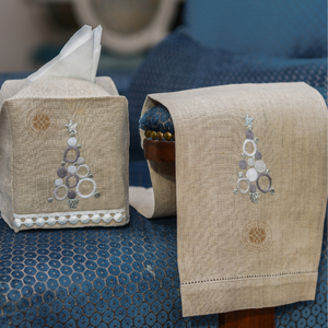 Shimmering <b>ornament</b> tree embroidery adds festive sparkle to bathrooms and seasonal decor. - Product Image 1