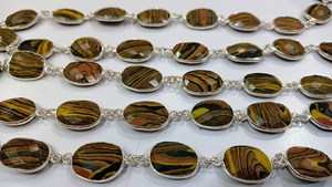 Chaîne de pierres précieuses en quartz Fordite, forme libre, briolette, 10 à 15 mm, connecteur à sertir, vendue au mètre - Product Image 3