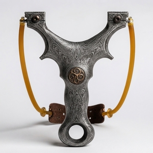 Damascus Steel Slingshot Handmade Decorative Display Piece Premium Pattern Steel Craftsmanship Collectible Home Decoration - Product Image 4