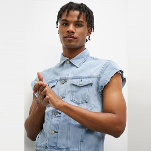 Vêtements de mode, jeans de haute qualité, matière extensible, 100% coton, multi-poches, design sans manches, vestes sans manches pour hommes - Product Image 5